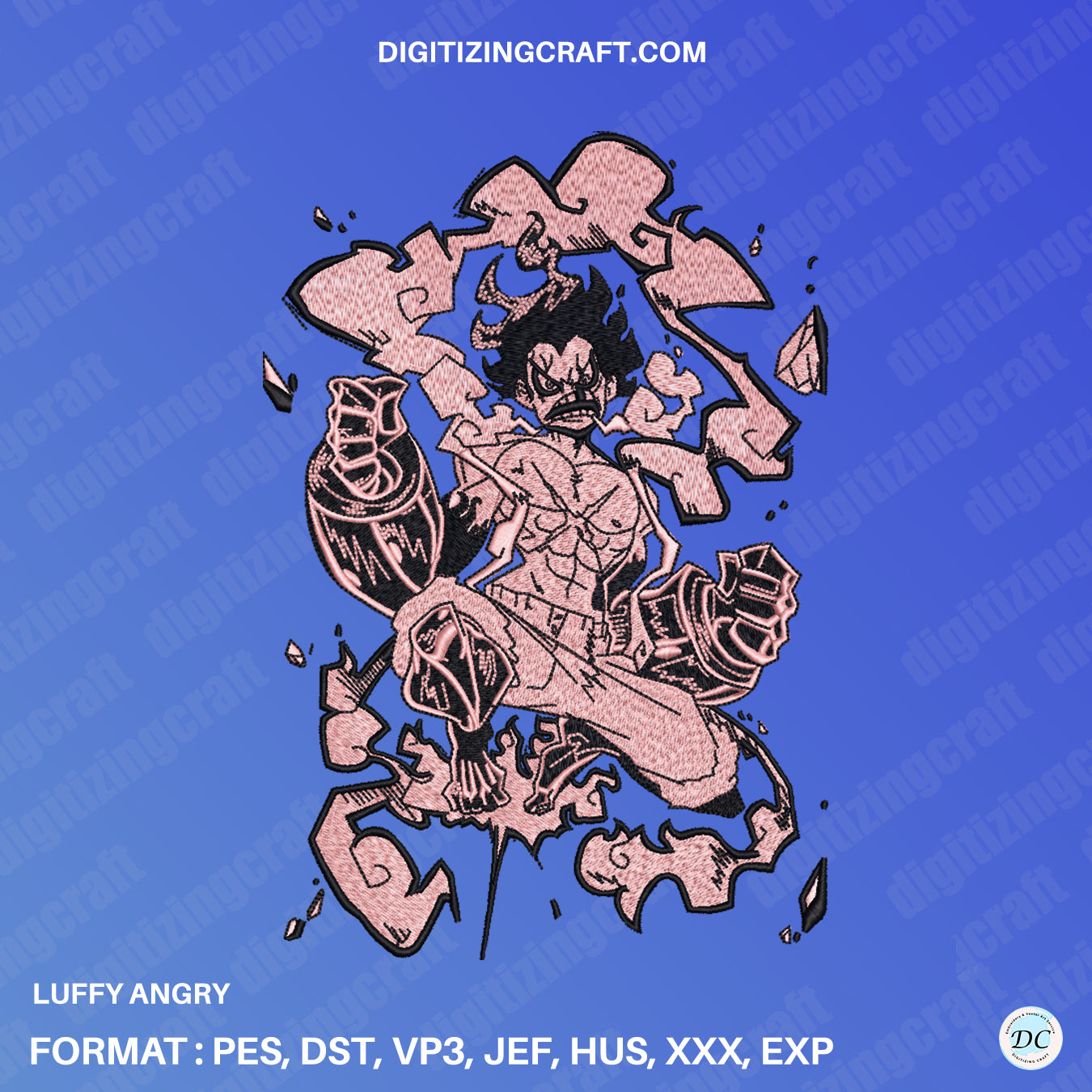 Luffy Angry Embroidery Design file,One piece anime embroidery
