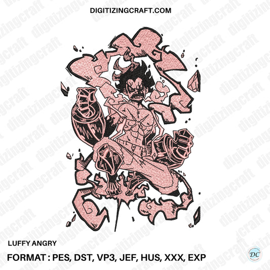 Luffy Angry Embroidery Design file,One piece anime embroidery