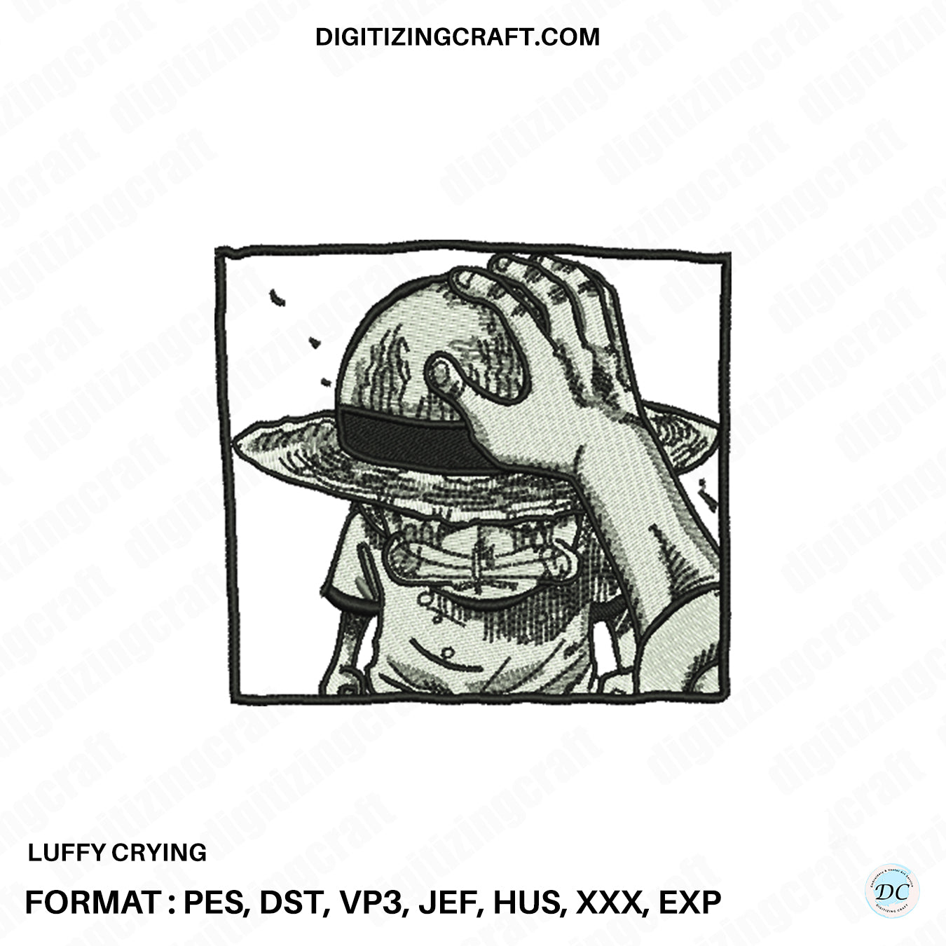 Luffy crying anime embroidery design file