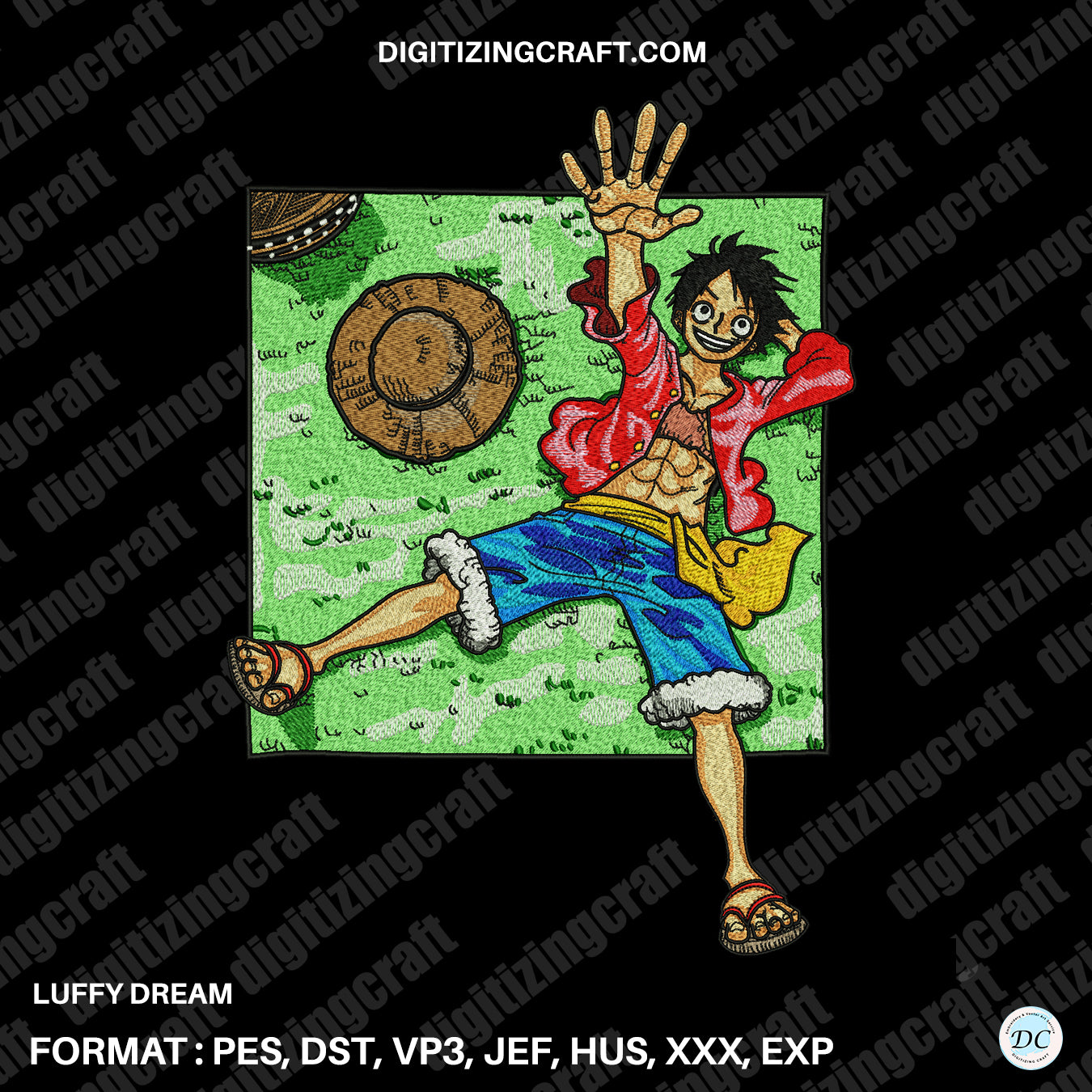 Luffy Dream anime embroidery design file