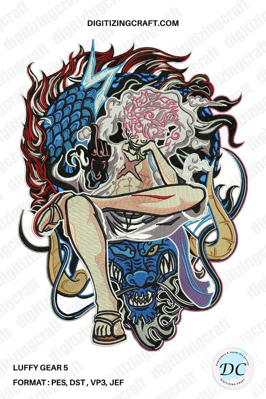 Luffy Gear 5 embroidery design