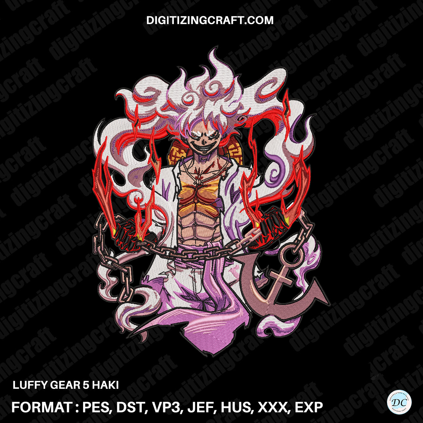 Luffy One Piece Gear 5 Haki Embrioidery Design file