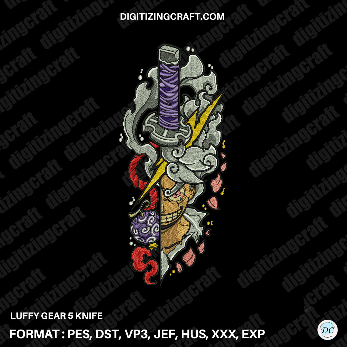 Luffy Gear 5 Knife Embroidery Design file
