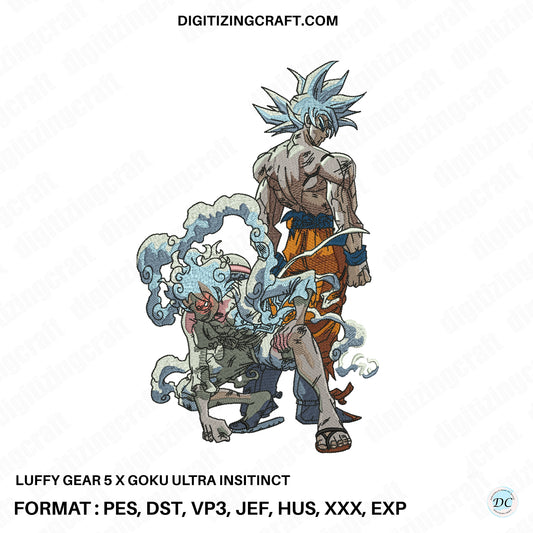 Luffy Gear 5 x Goku Ultra Instinct embroidery design file