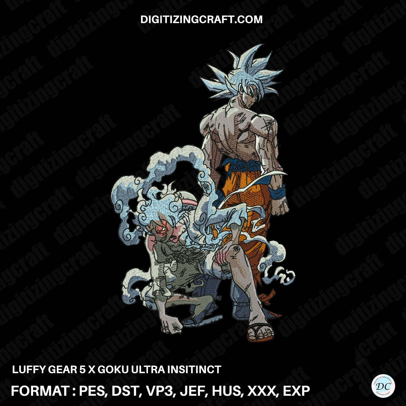 Luffy Gear 5 x Goku Ultra Instinct embroidery design file