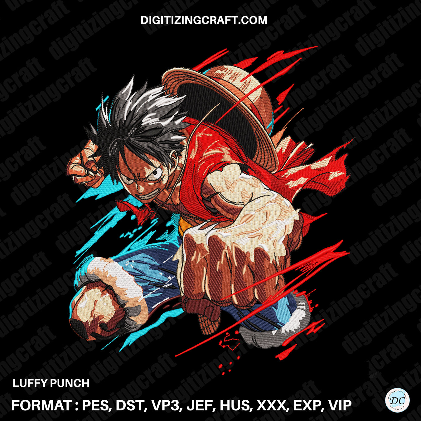 Luffy Punch Embroidery Design File,one piece