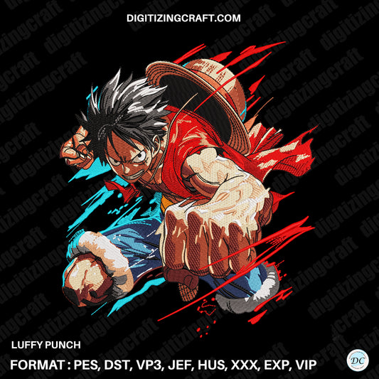 Luffy Punch Embroidery Design File,one piece