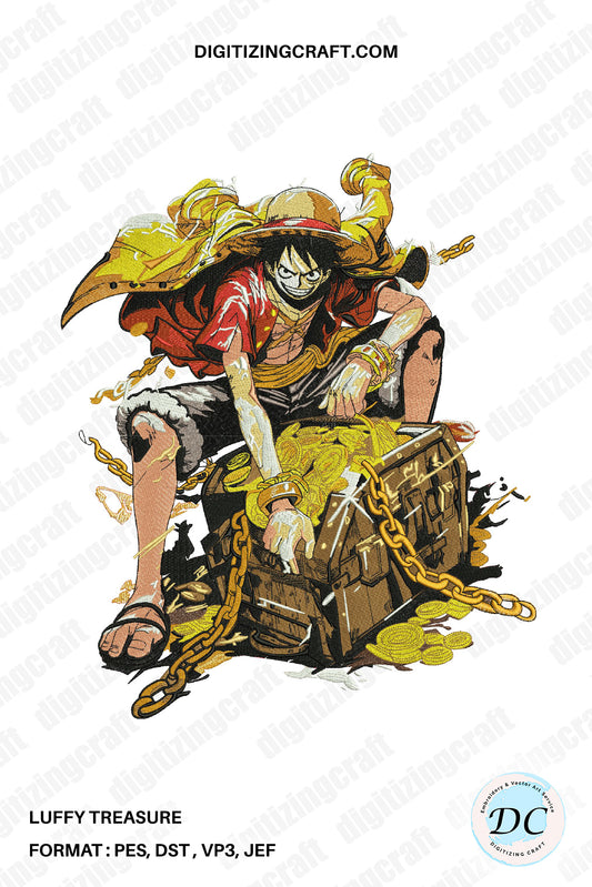 Luffy Treasure one piece anime embroidery design file