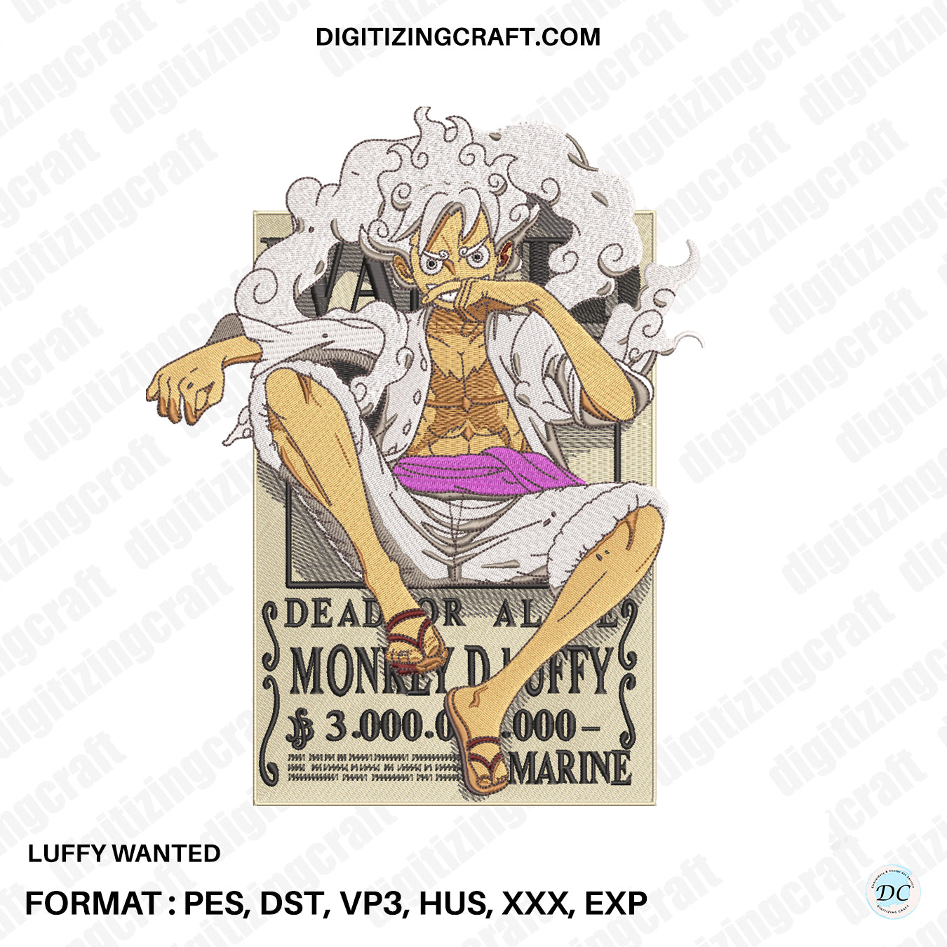 Wanted Luffy Embroidery Design file