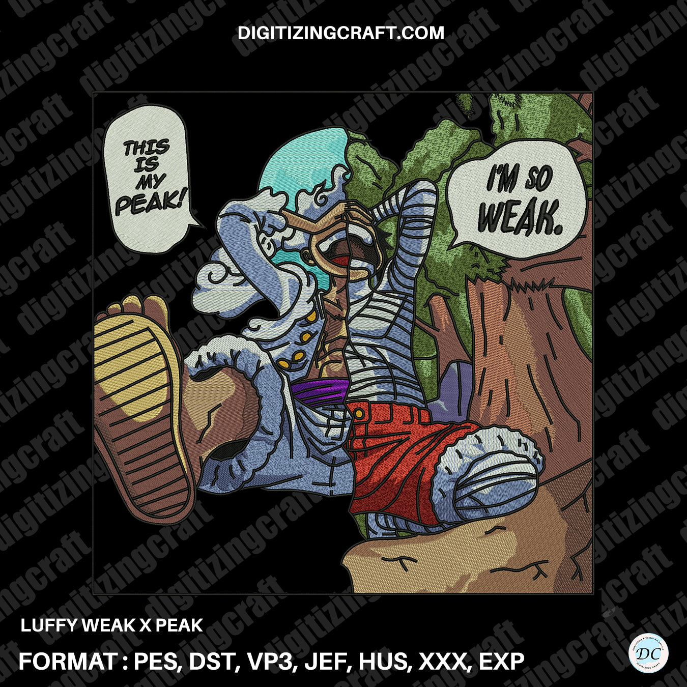 Luffy weak x peak anime embroidery design file