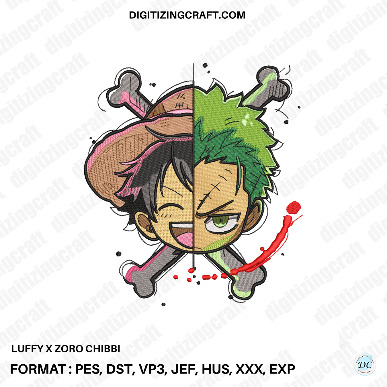 Luffy X Zoro Chibbi Embroidery Design File