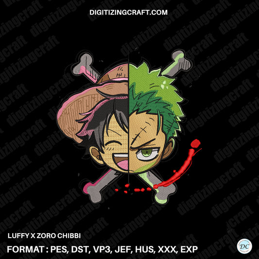 Luffy X Zoro Chibbi Embroidery Design File