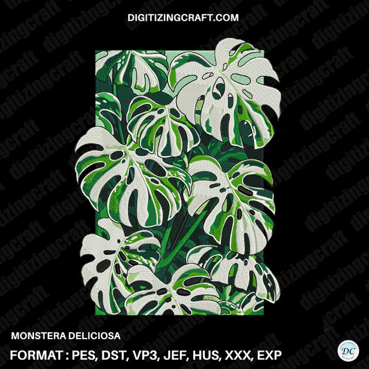 Monstera Deliciosa Embroidery Design Tropical Swiss Cheese Plant File