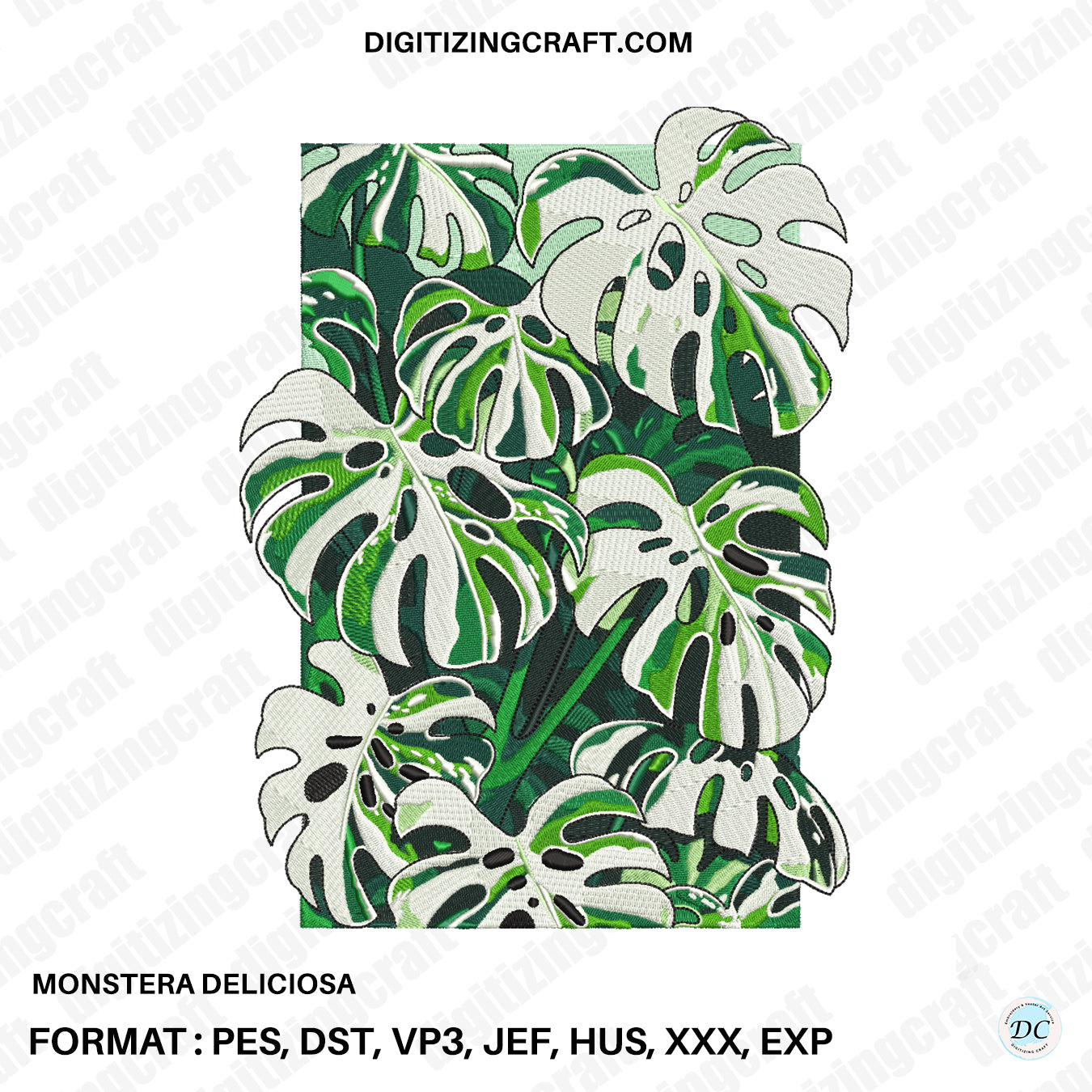 Monstera Deliciosa Embroidery Design Tropical Swiss Cheese Plant File