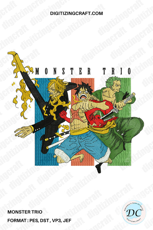Monster trio embroidery design file