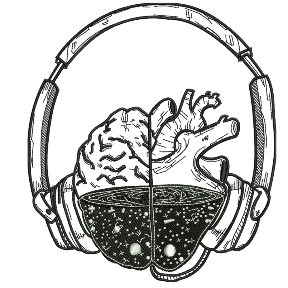Music brain and heart headphones machine embroidery design - free download