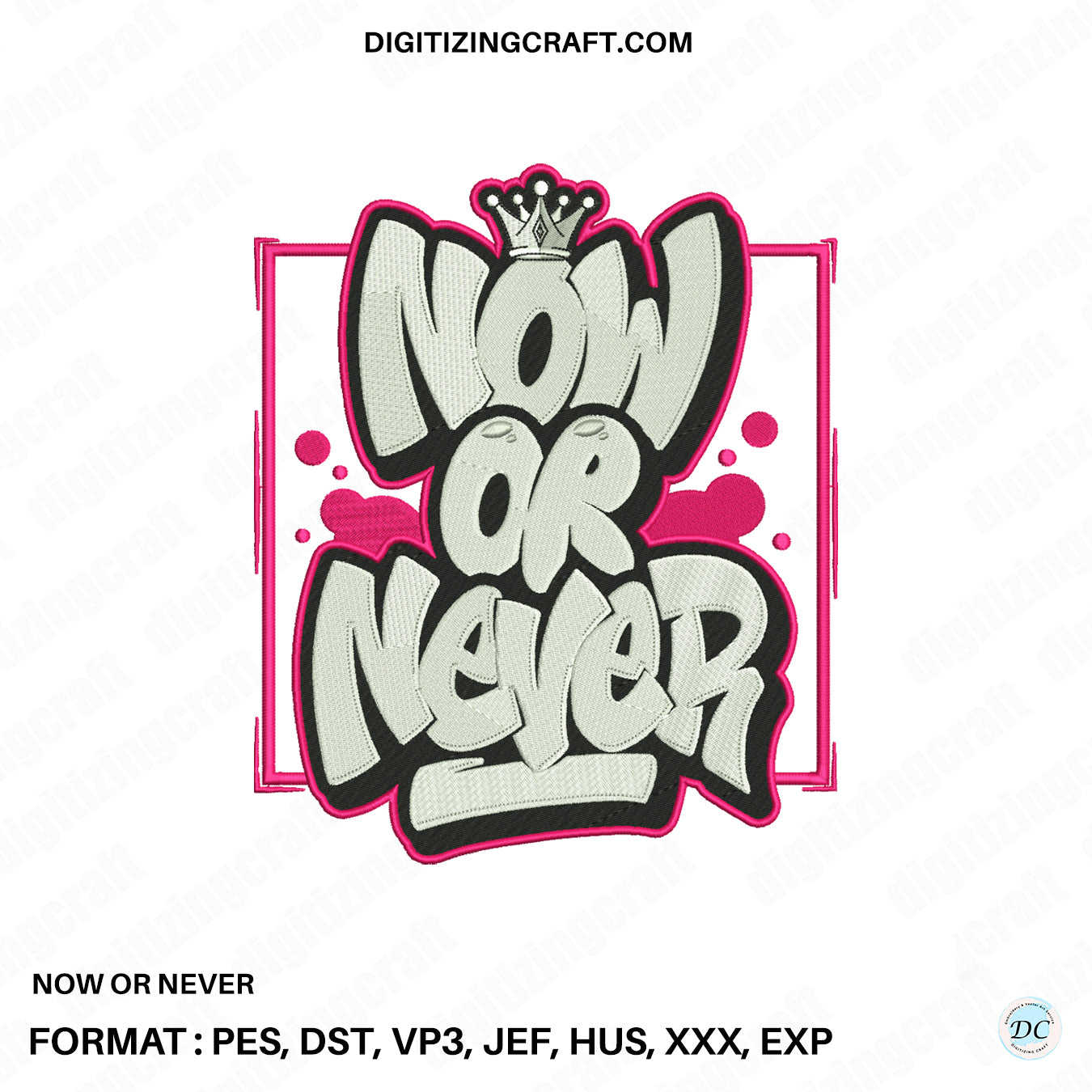 Now or never embroidery design file