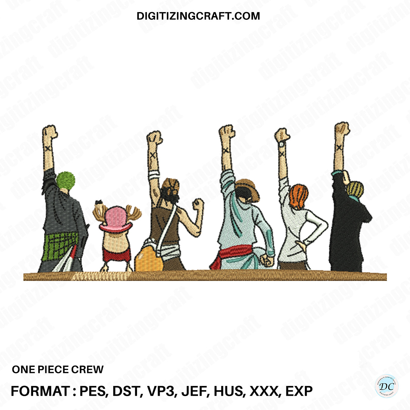One piece crew embroidery design file