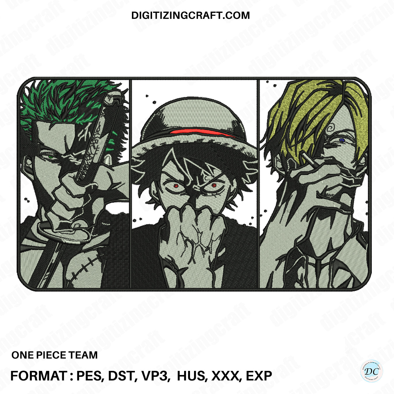 One piece team embroidery design file