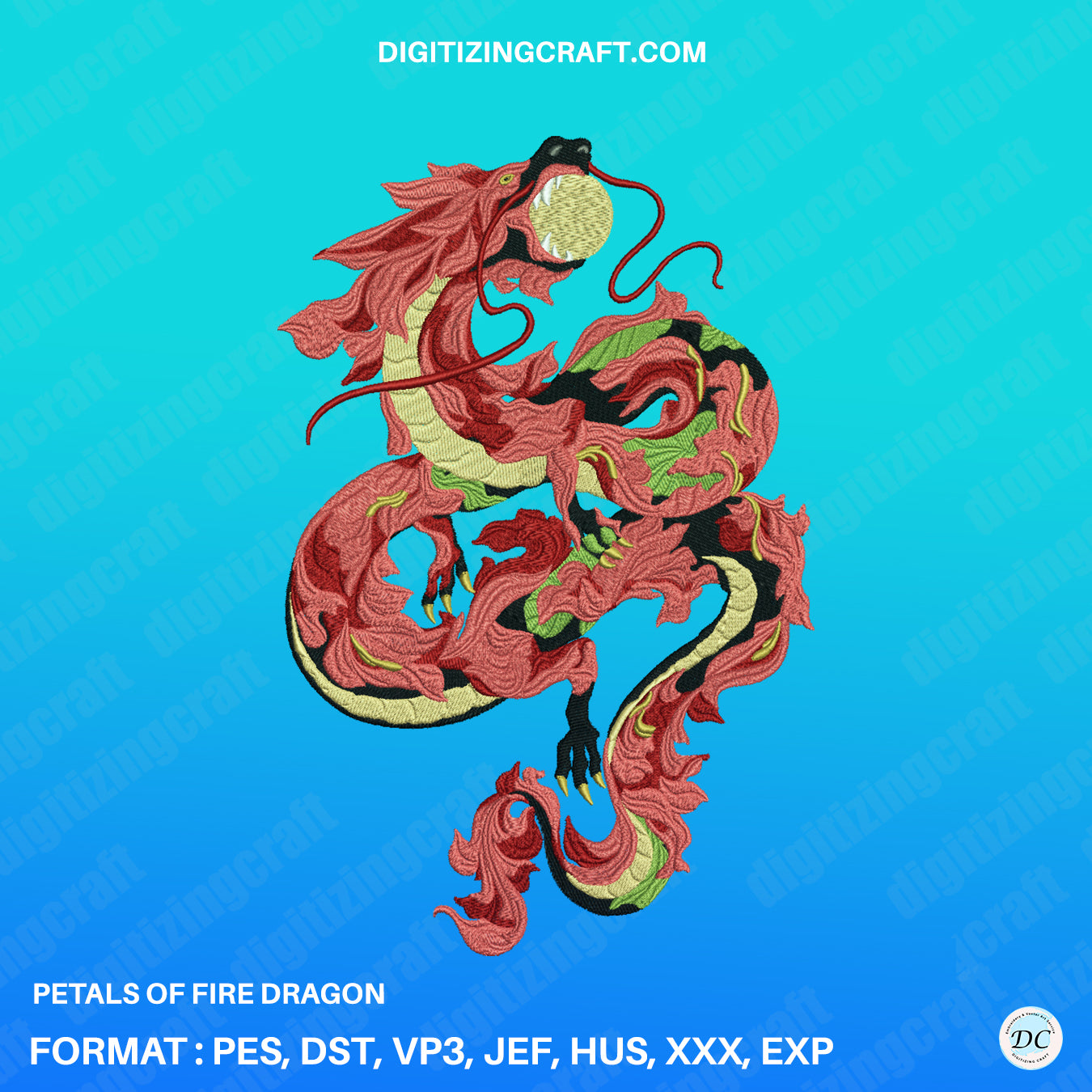 Petals of fire Dragon Embroidery design file