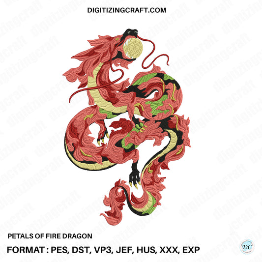 Petals of fire Dragon Embroidery design file