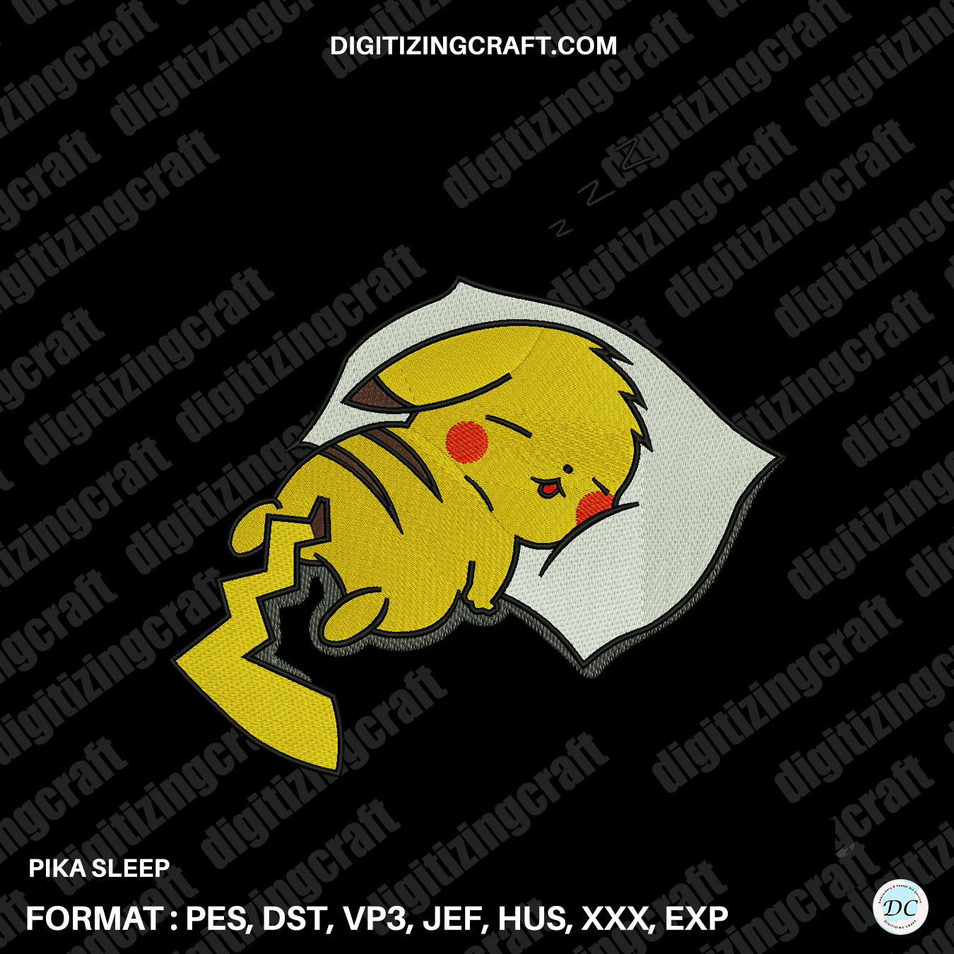 Pika Sleep Embroidery Design File
