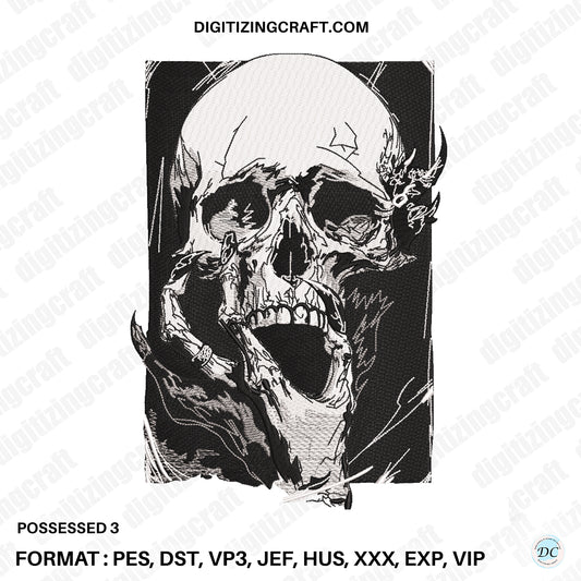 Possesed 3 Embroidery design file,Skull design