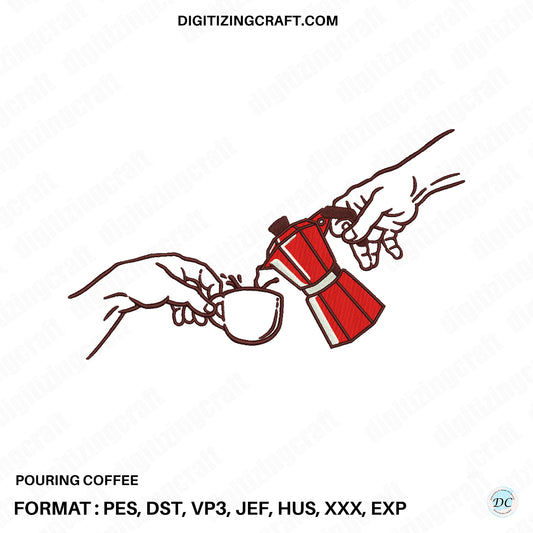 Pouring Coffee Embroidery Design file