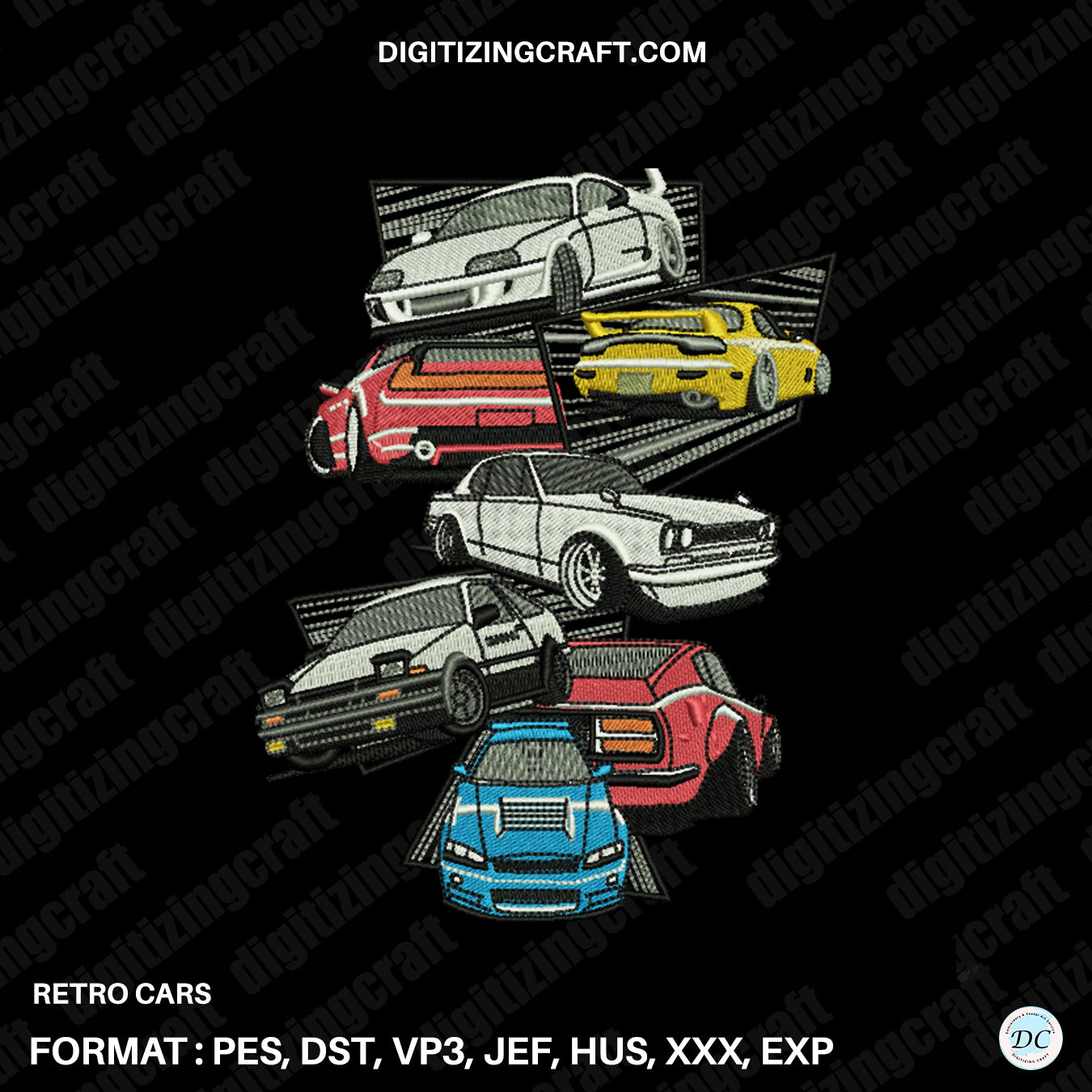 Retro Cars Embroidery Design file