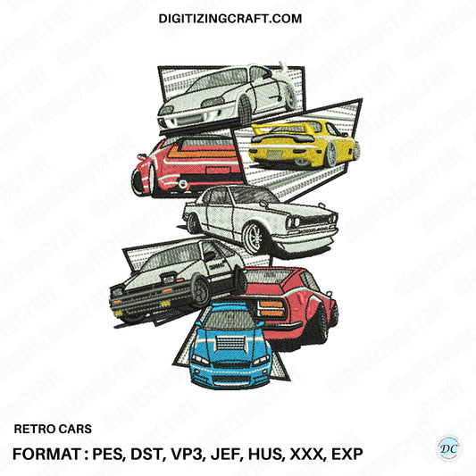 Retro Cars Embroidery Design file