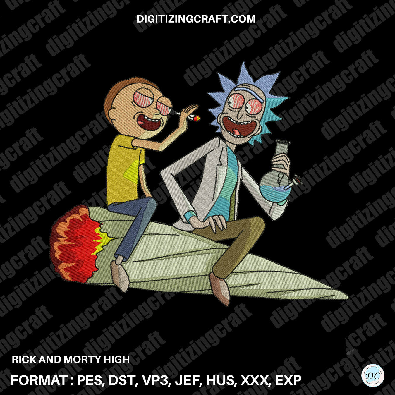 Rick and morty high embroidery design file