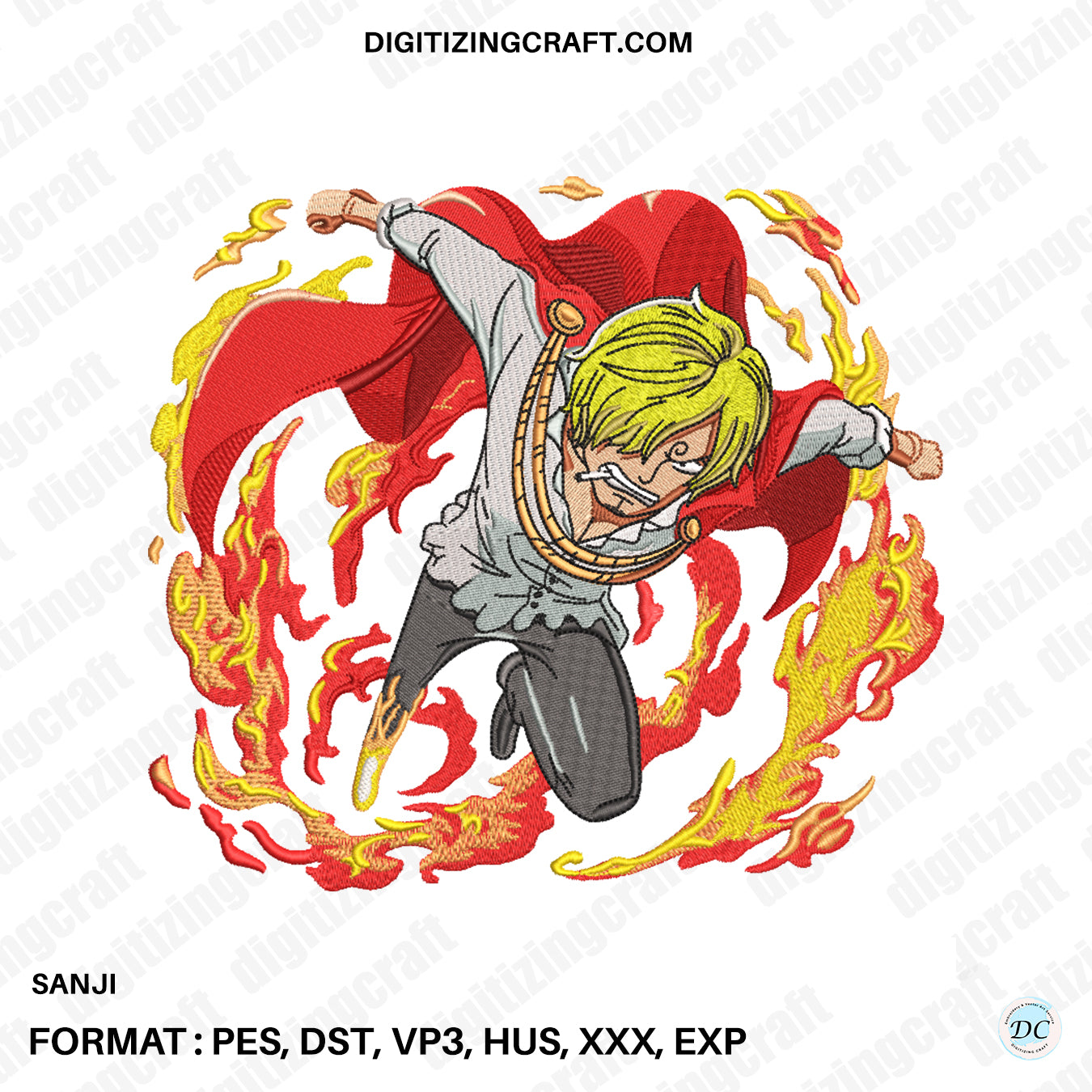 Sanji One piece embroidery design file