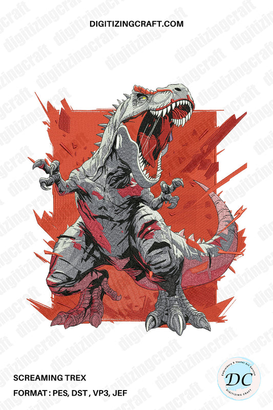Screaming Trex embroidery design file