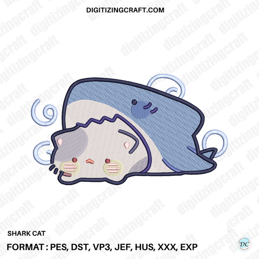 Cat and Shark Embroidery Design File