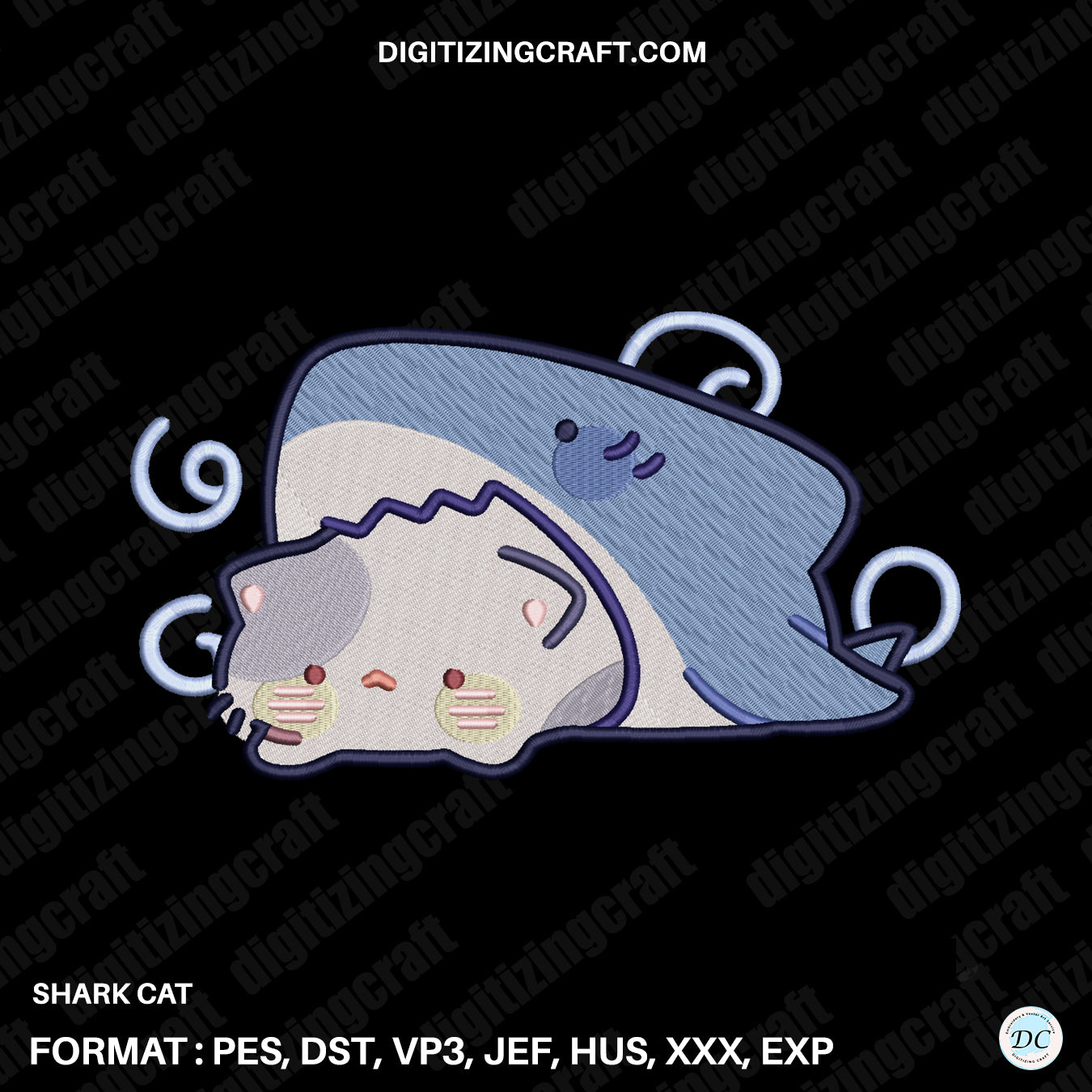 Cat and Shark Embroidery Design File