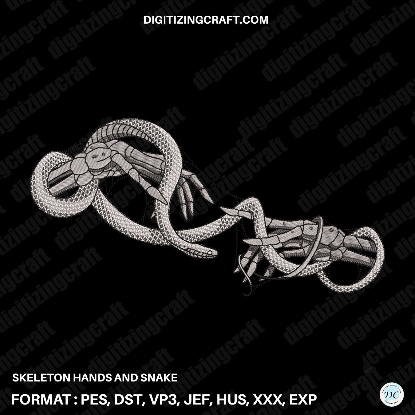 Skeleton Hands and snake embroidery design file