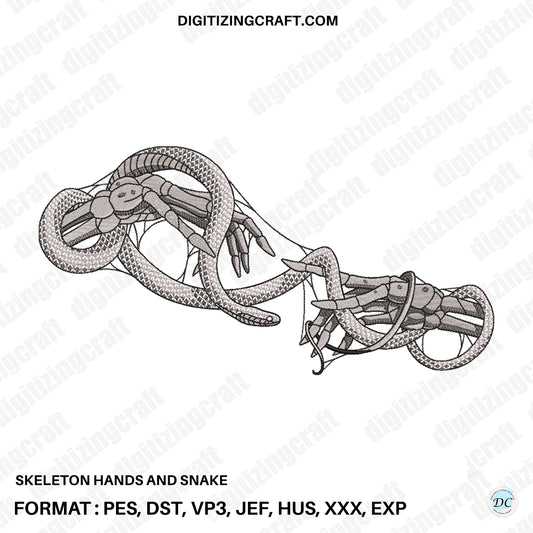 Skeleton Hands and snake embroidery design file