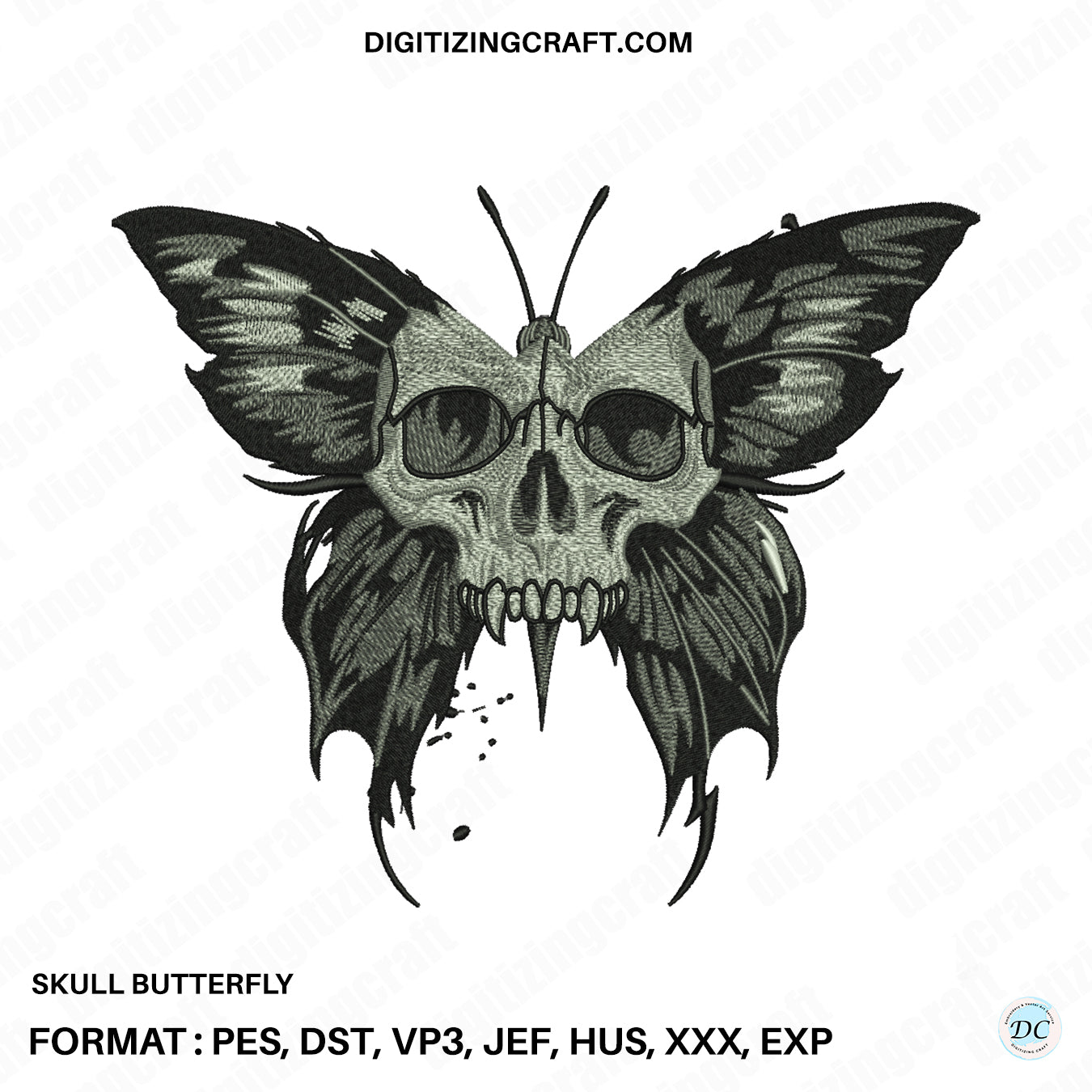 Skull Butterfly embroidery design file