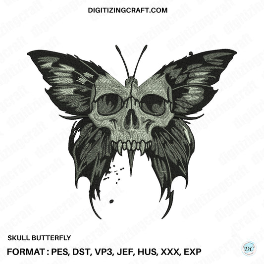 Skull Butterfly embroidery design file