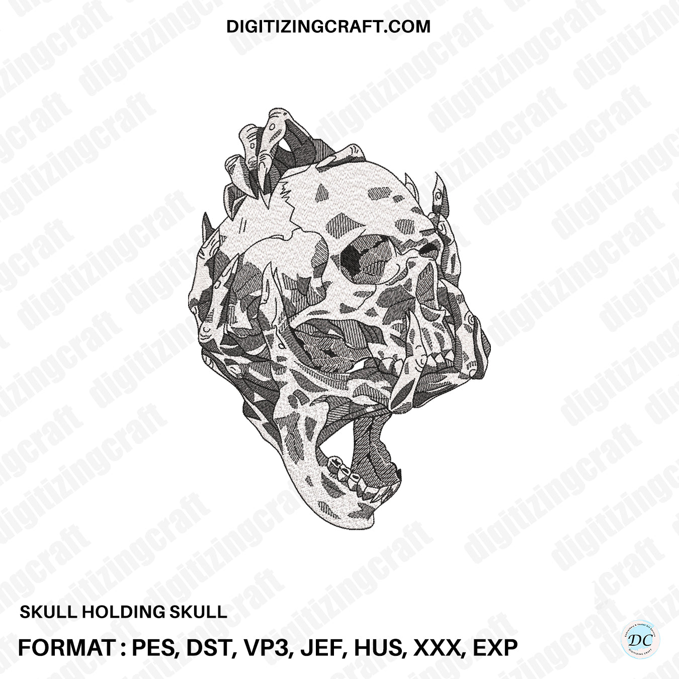Skull Holding Skull Embroidery Design File