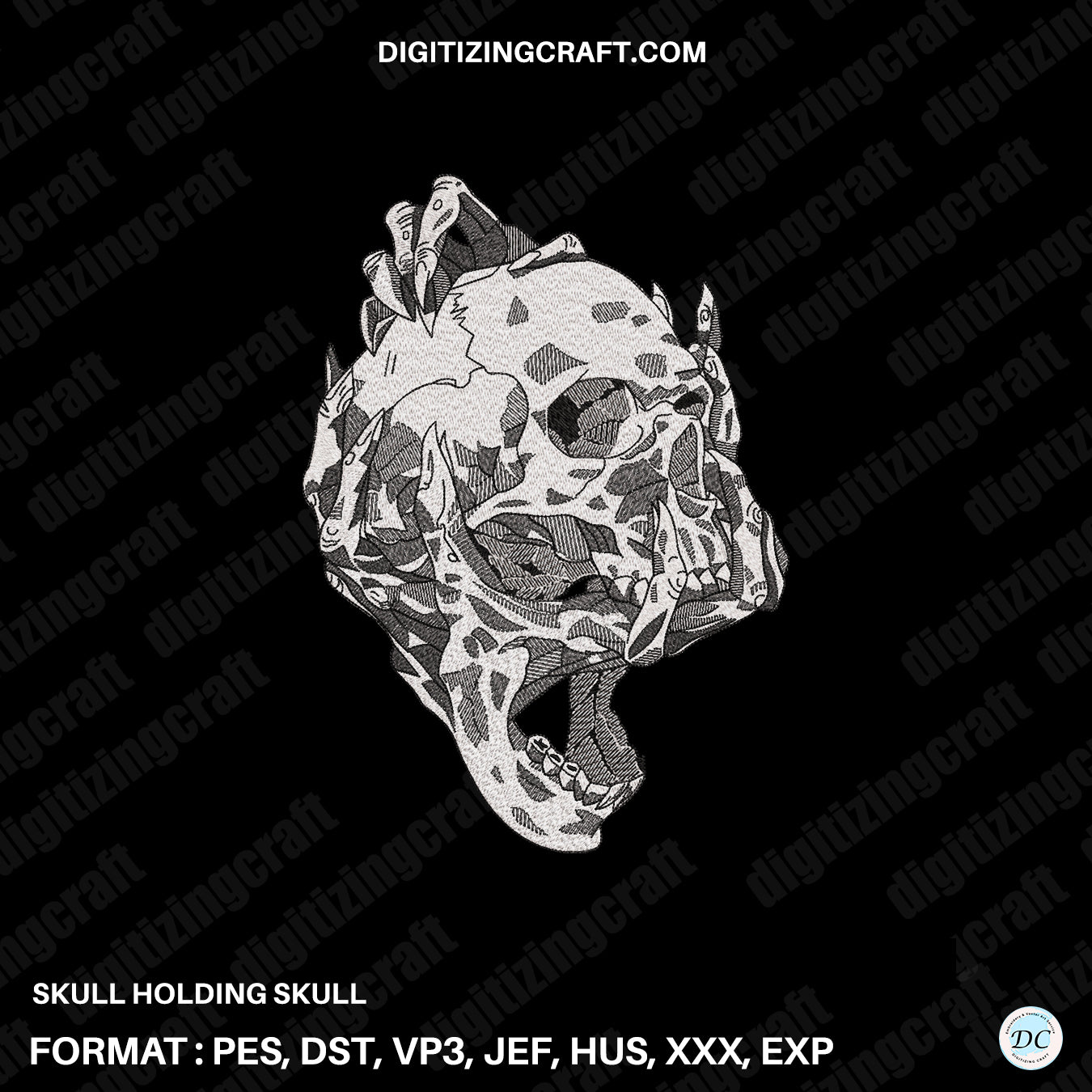 Skull Holding Skull Embroidery Design File