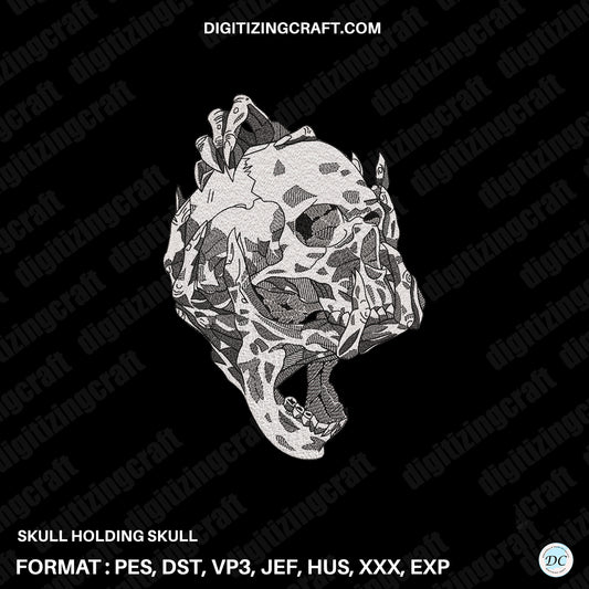 Skull Holding Skull Embroidery Design File