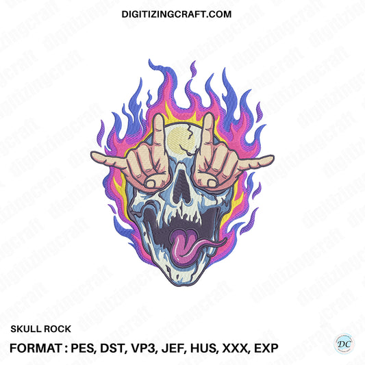 Skull rock embroidery design file