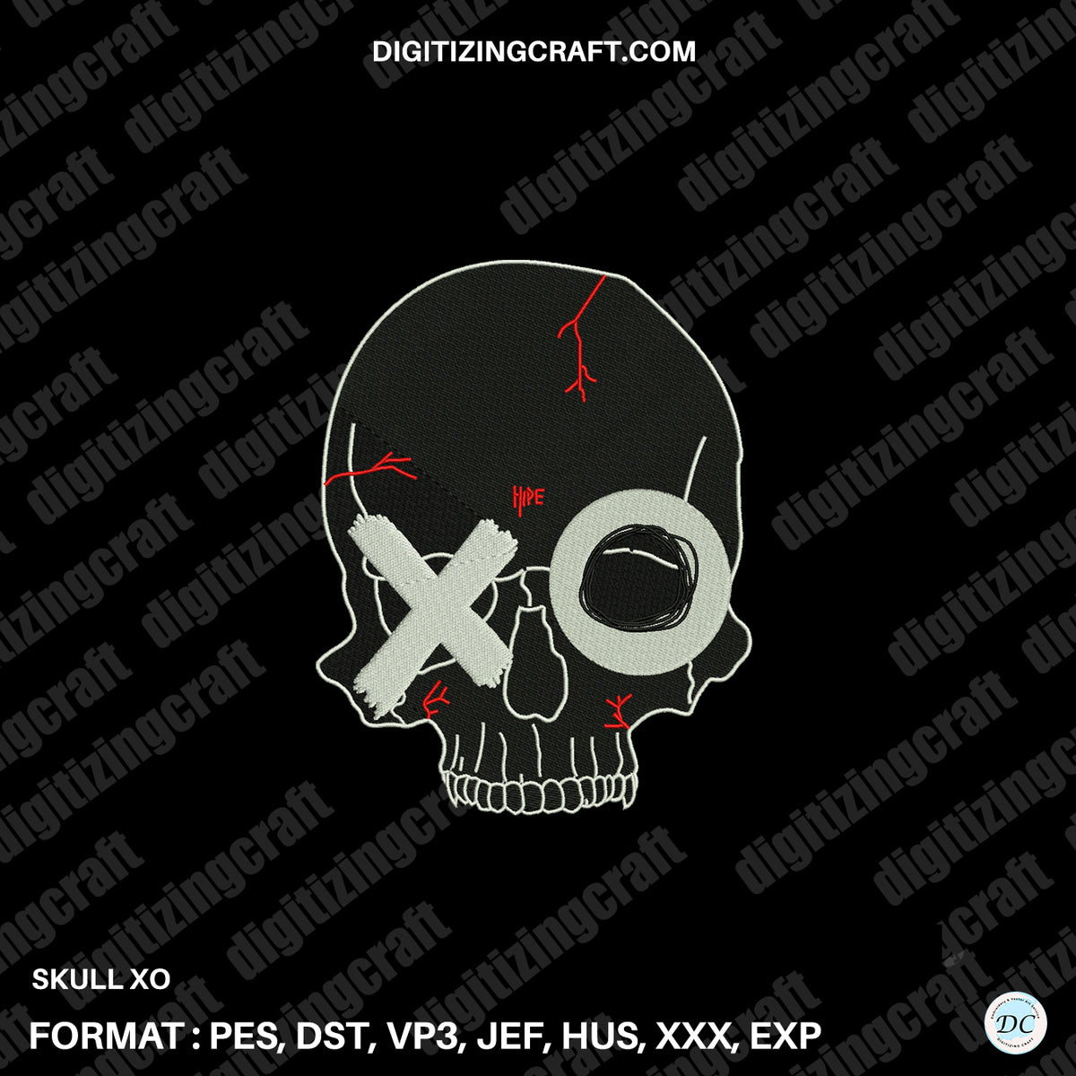 Skull XO embroidery design file