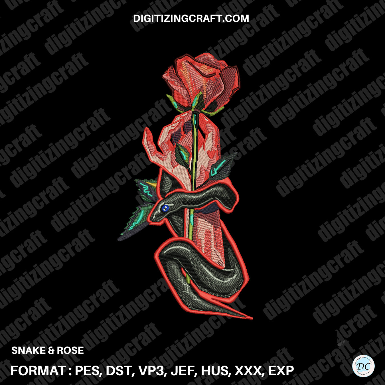 Snake & Rose Embroidery Design File