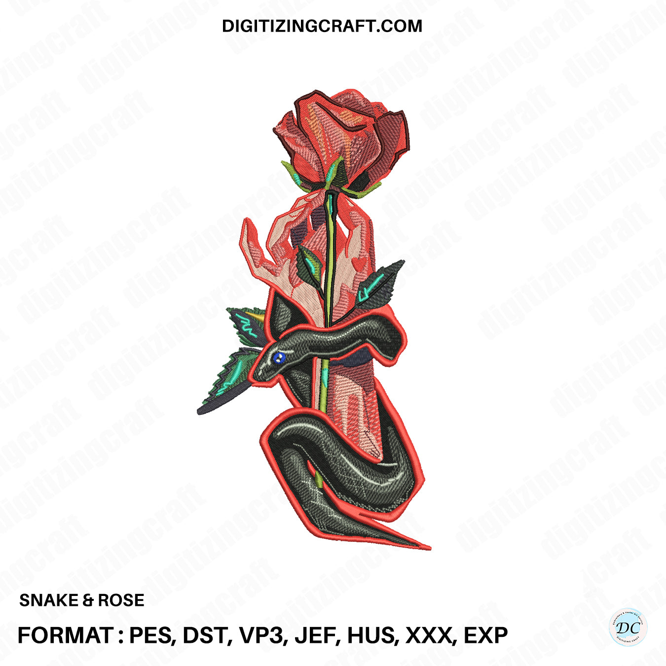 Snake & Rose Embroidery Design File