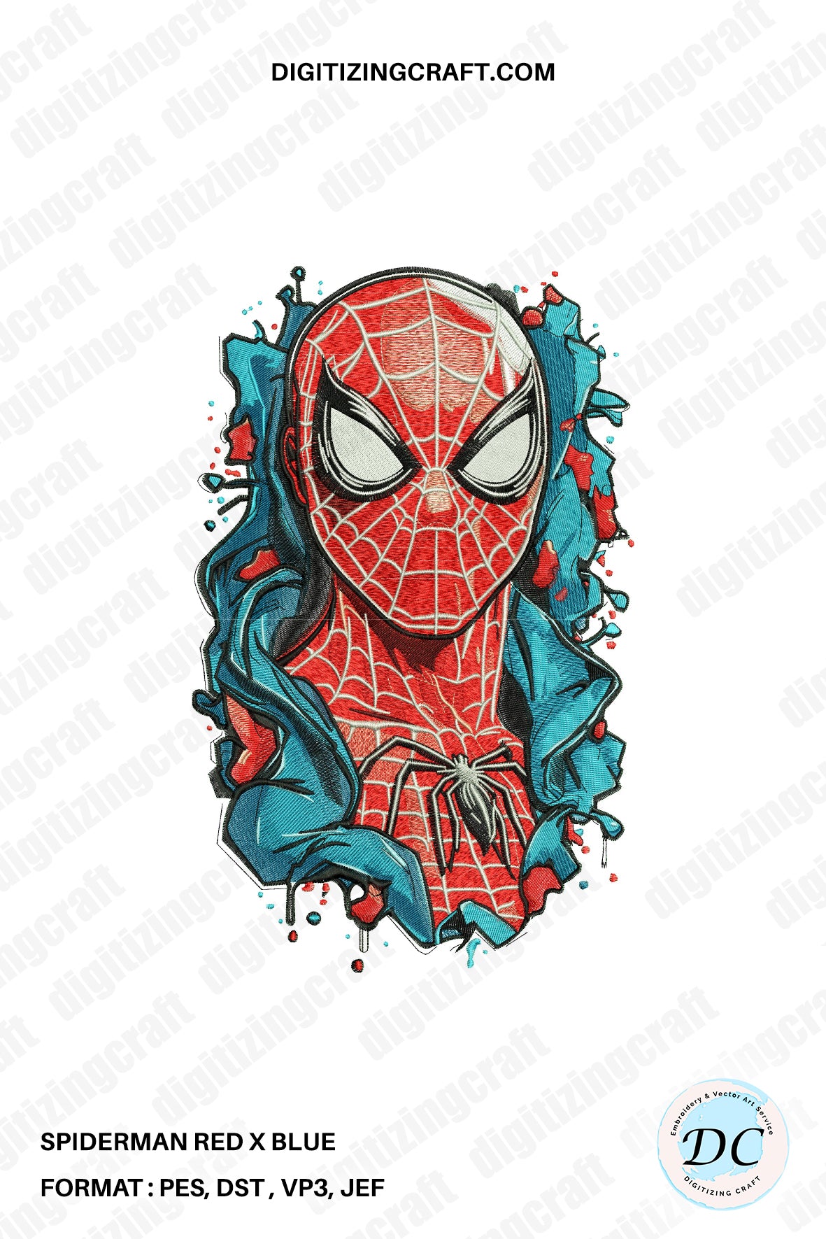 Spiderman red x blue Embroidery Design
