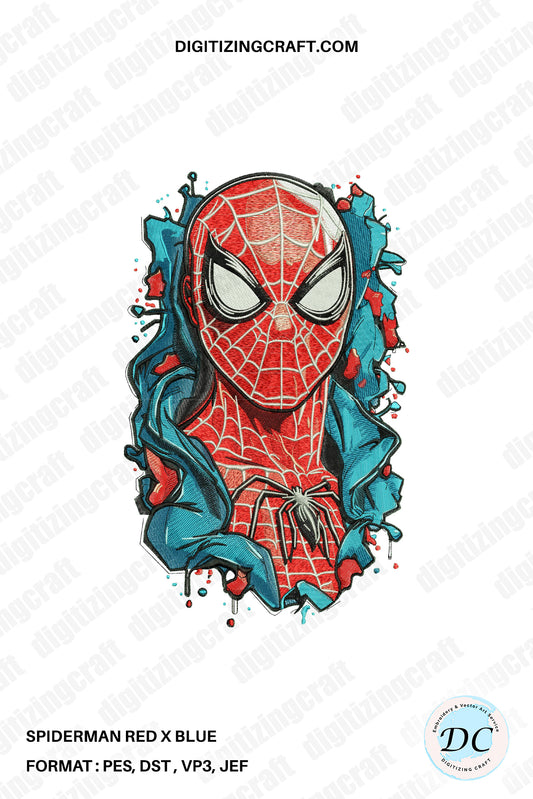 Spiderman red x blue Embroidery Design