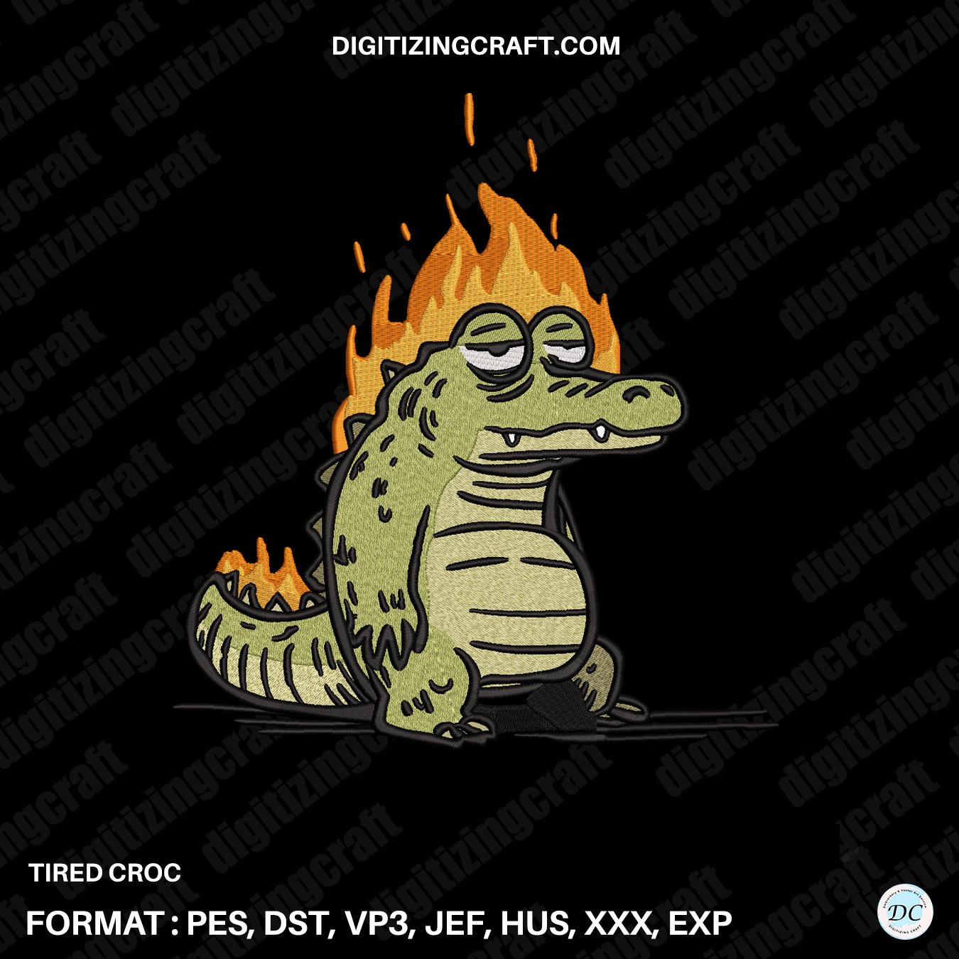Tired Croc Embroidery design file