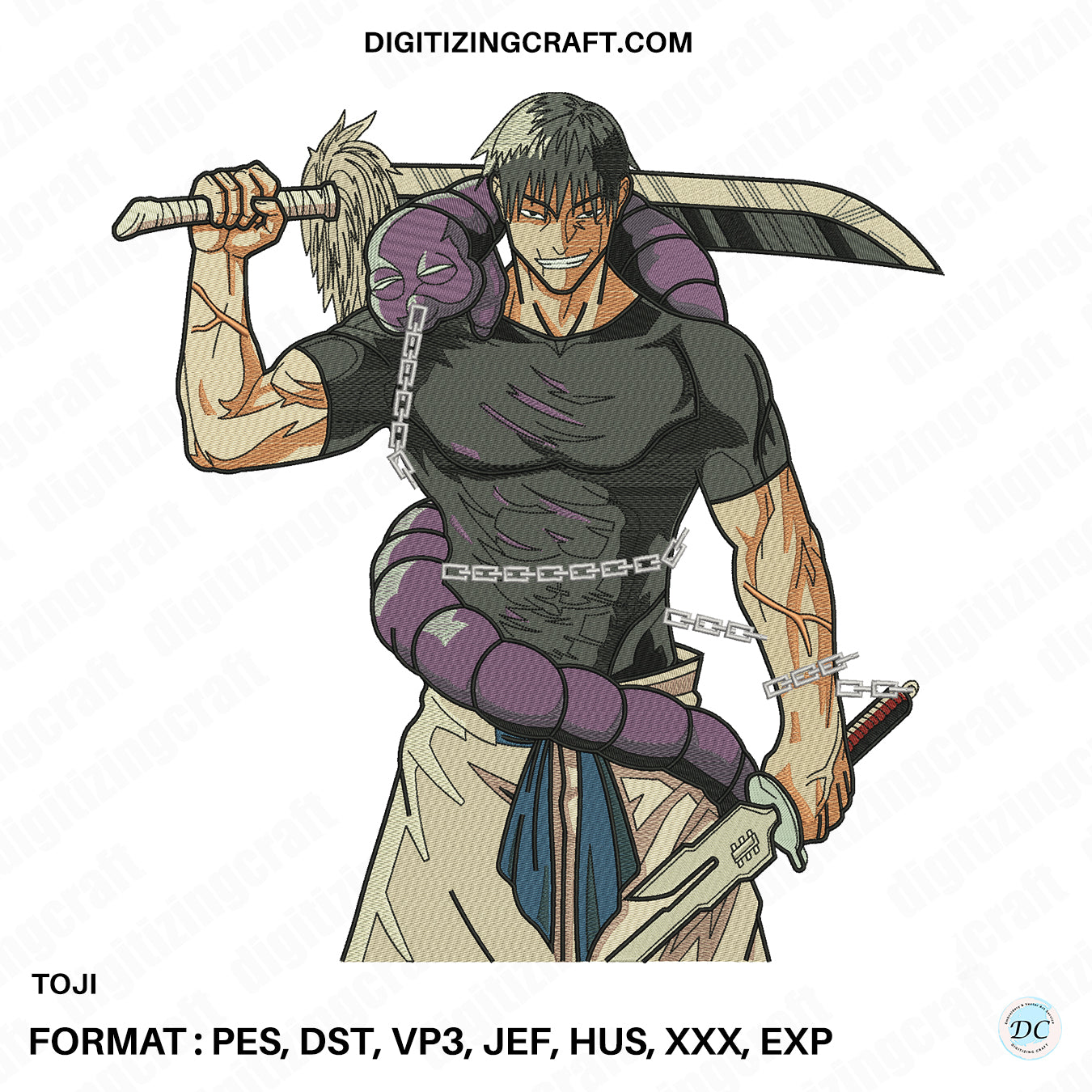 Toji jujutsu kaisen anime embroidery design file